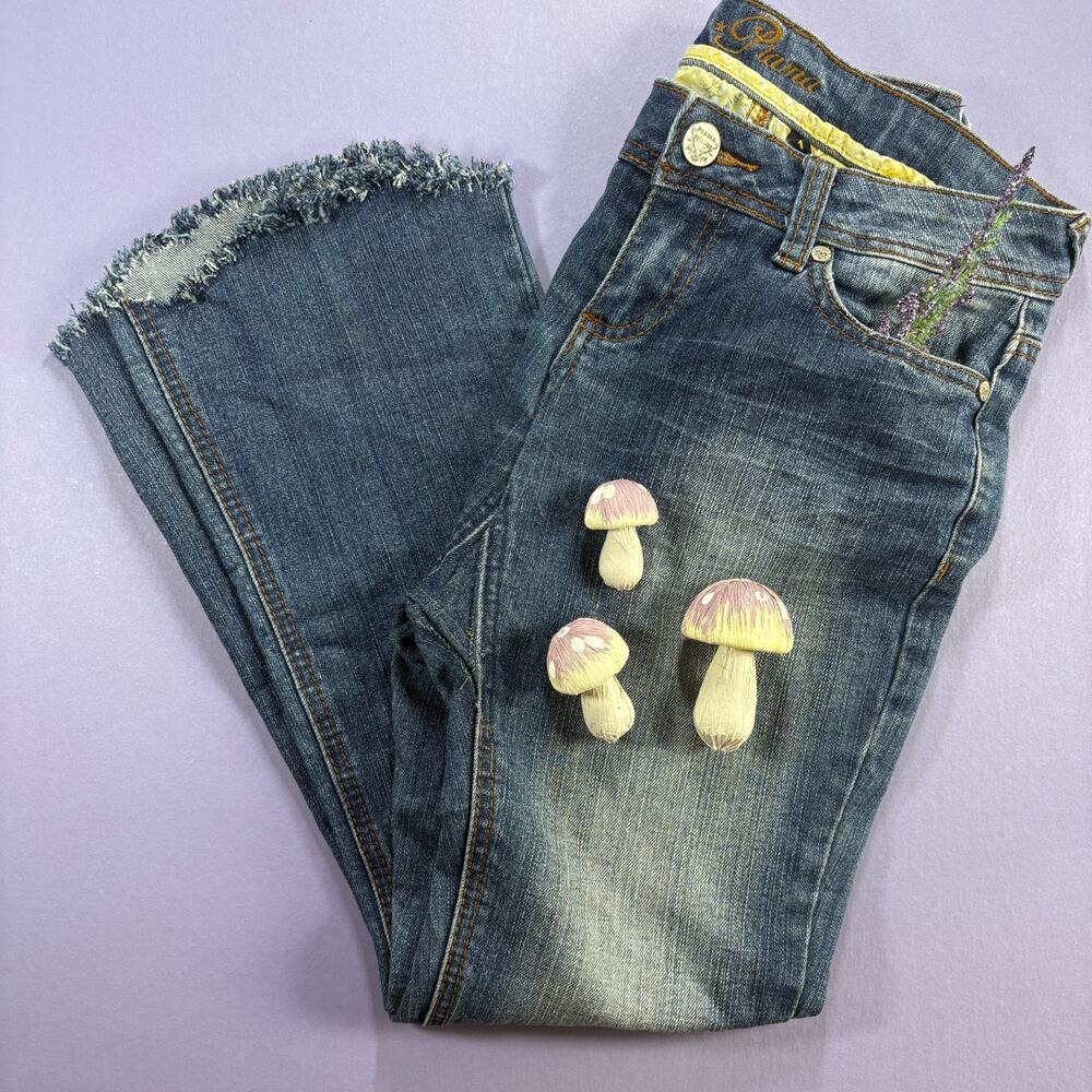 Vtg Y2K 90s Low Rise Jeans Fringe Flare Leg Piama 0 Retro